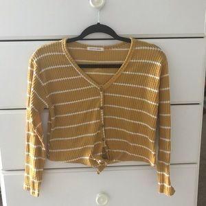 yellow and white stripped button up